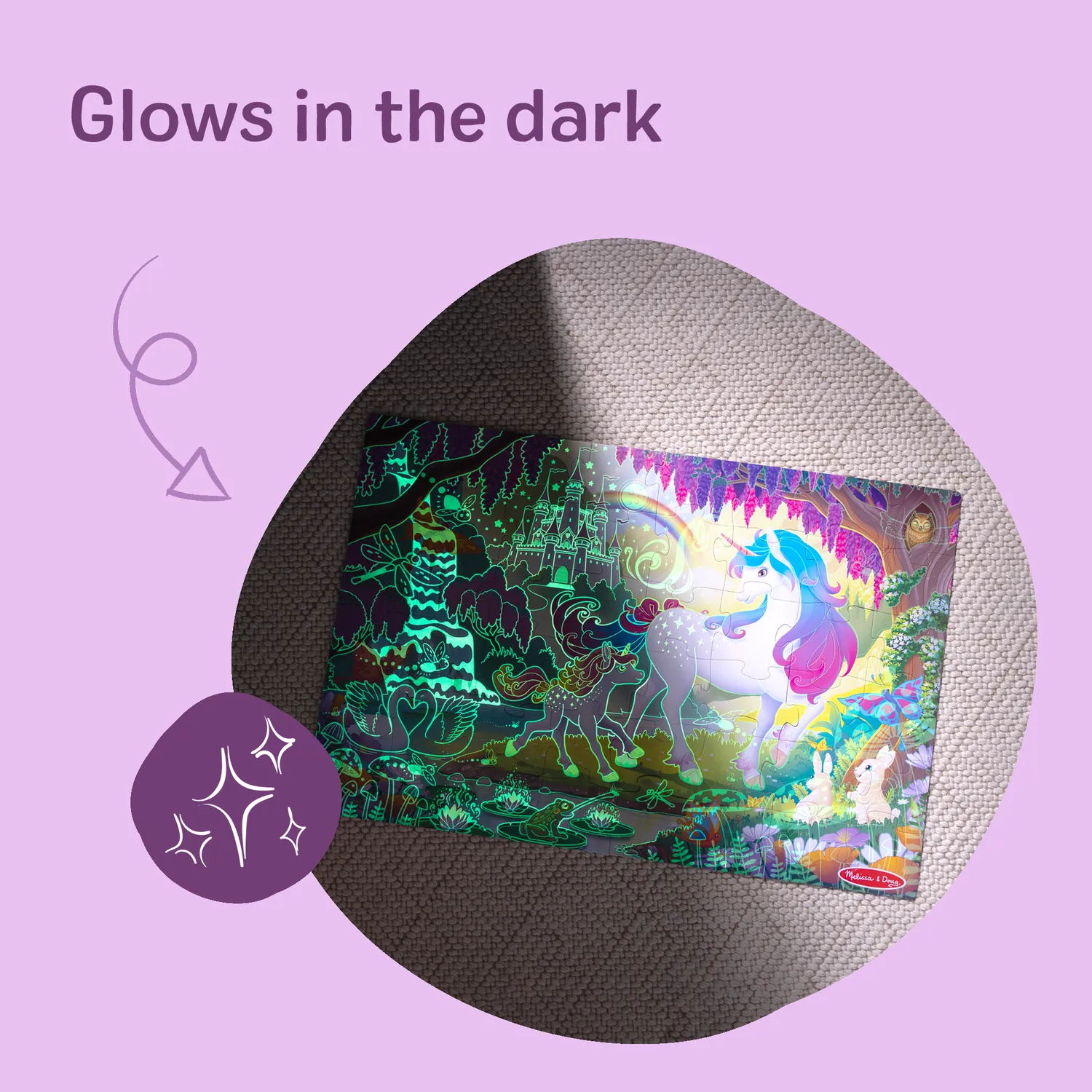 Melissa & Doug Glow-in-the-Dark Unicorn Bodenpuzzle 48 Teile leuchtend