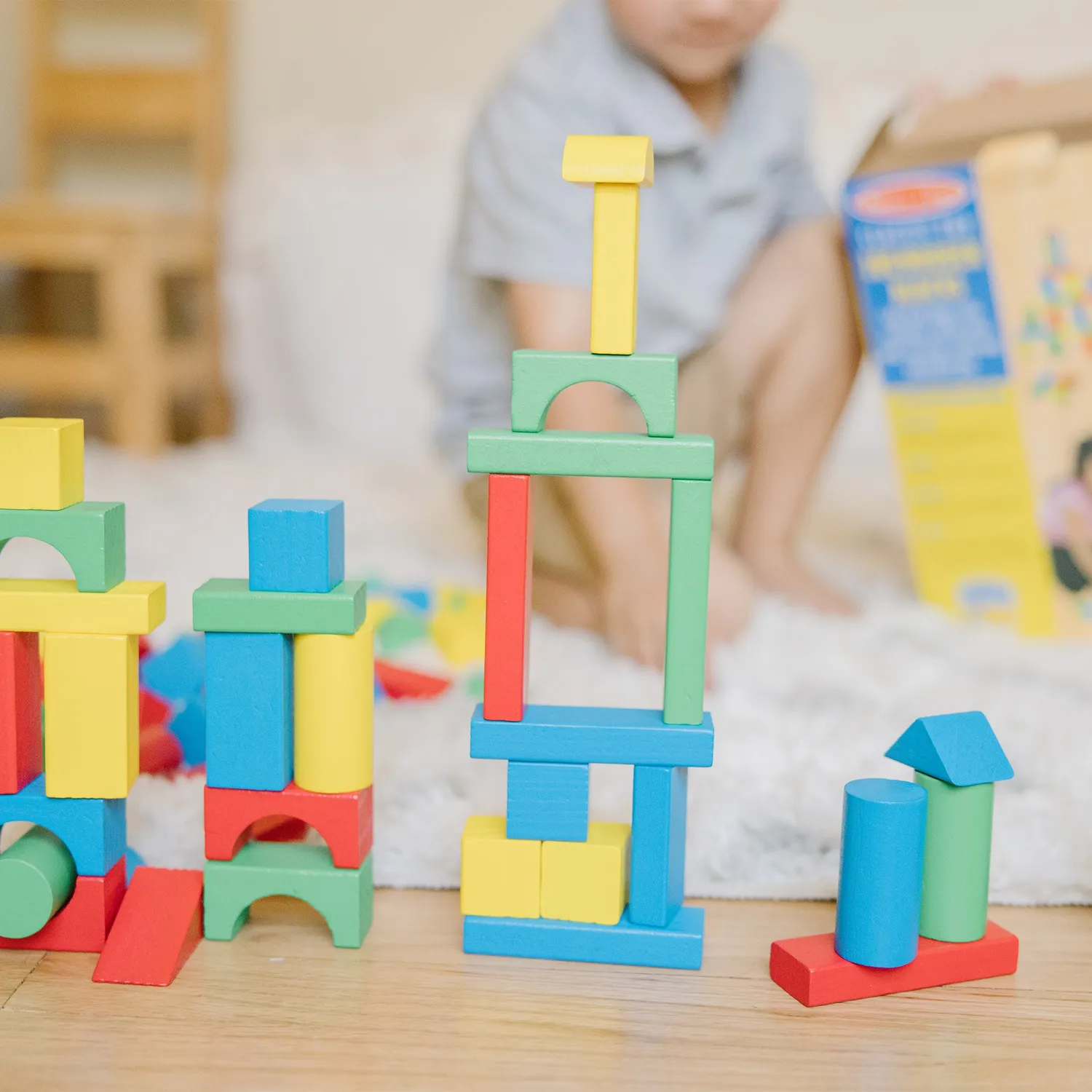 Melissa & Doug 100-Piece Wood Blocks Bausteine Holz bunt