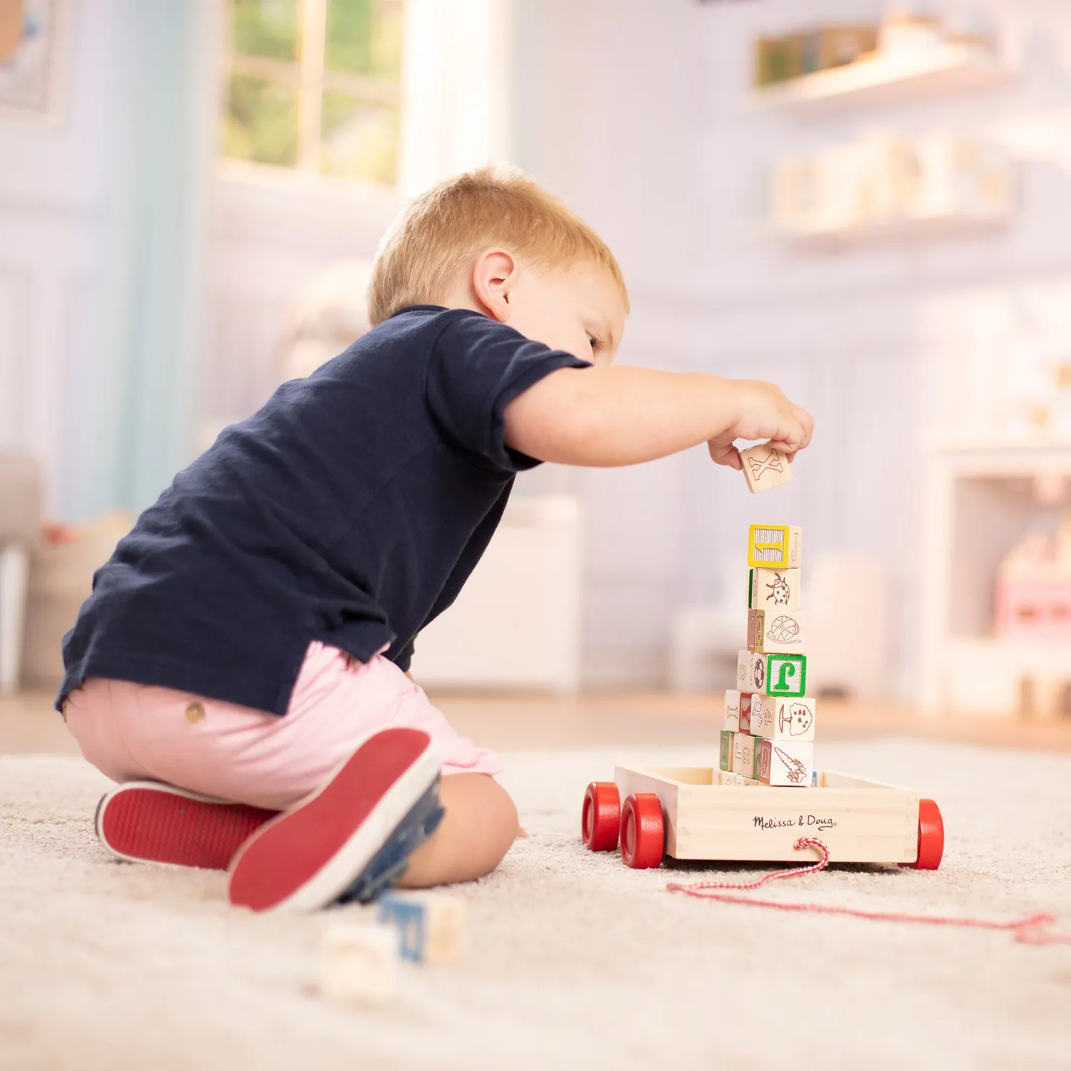 Melissa & Doug Classic ABC Block Cart Bauklötze Holz 30-tlg