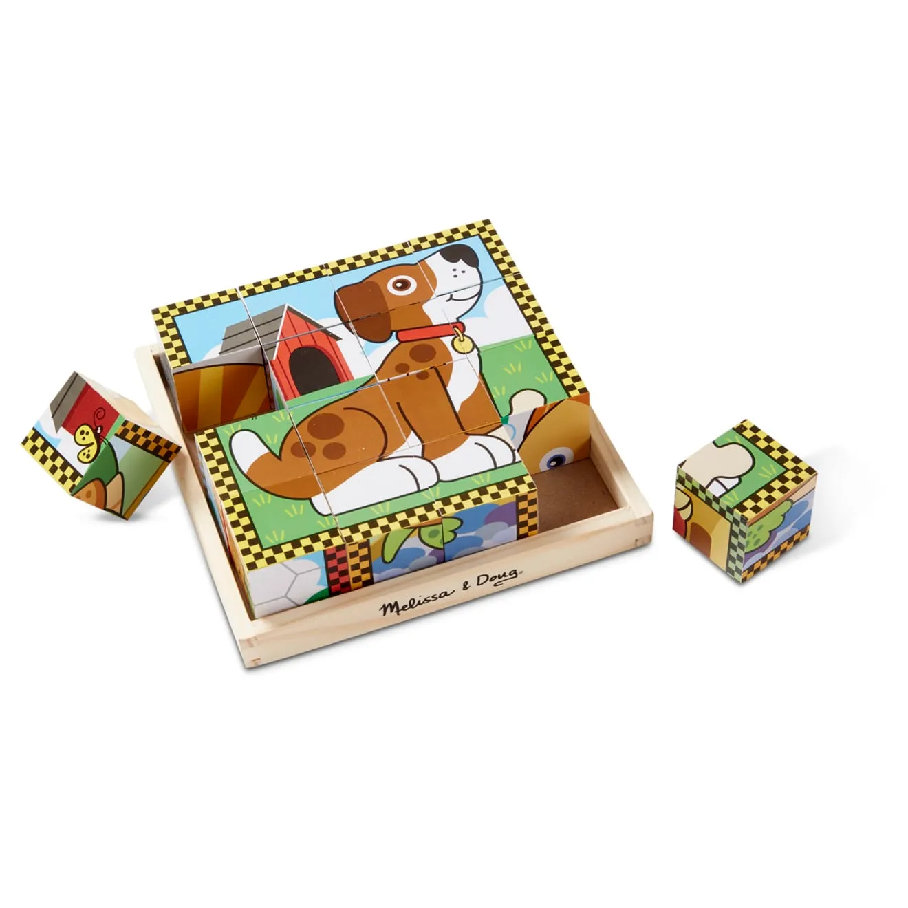 Melissa & Doug Pets Würfelpuzzle Holz 16 Würfel