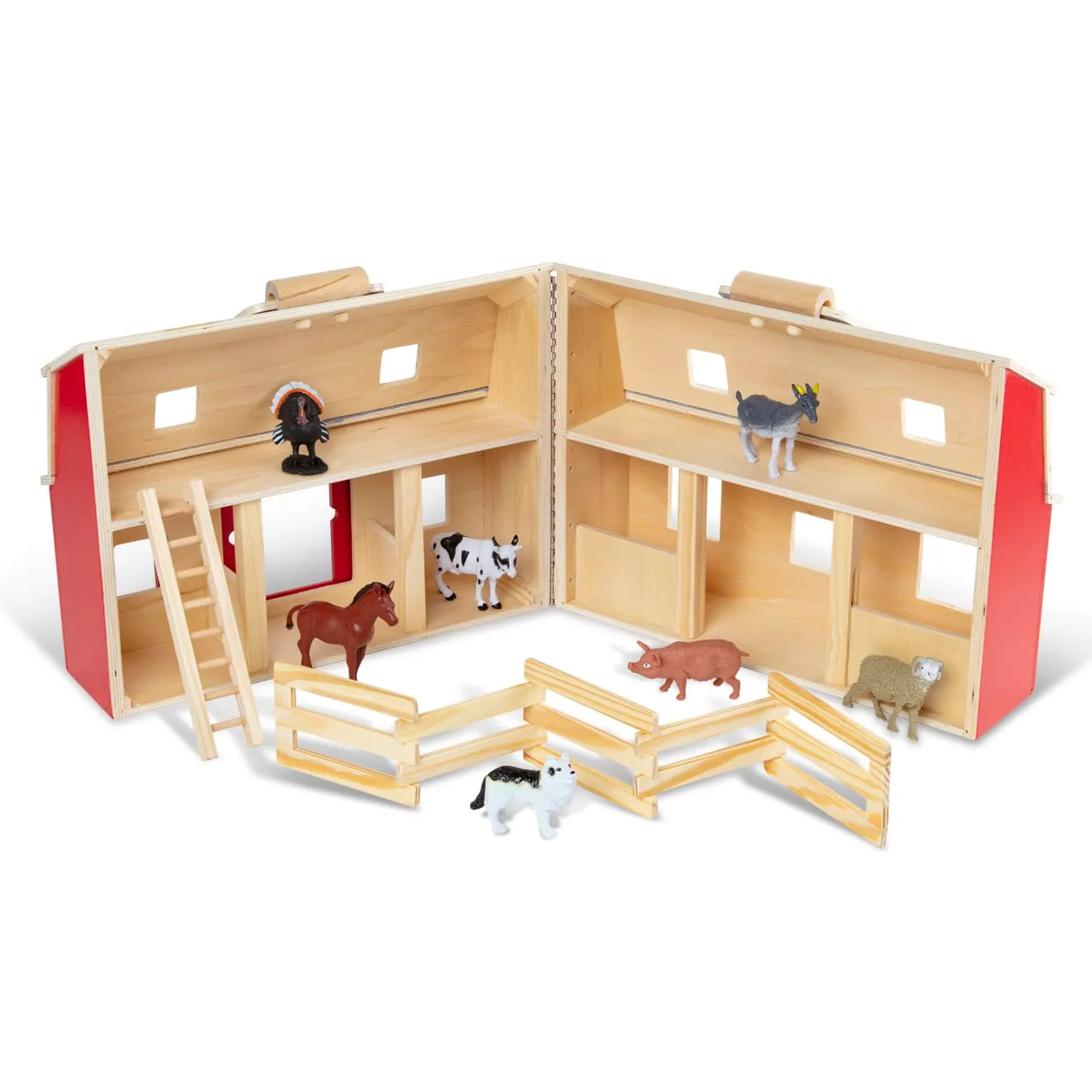 Melissa & Doug Fold & Go Barn Bauernhof Holz mit 7 Tieren