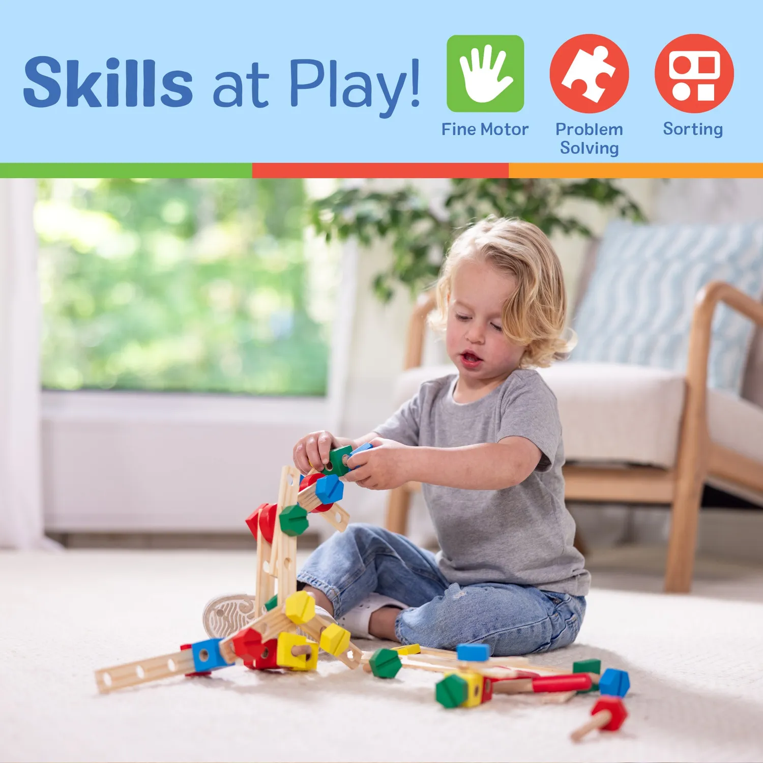 Melissa & Doug Construction Set in a Box Bauset Holz 48-teilig