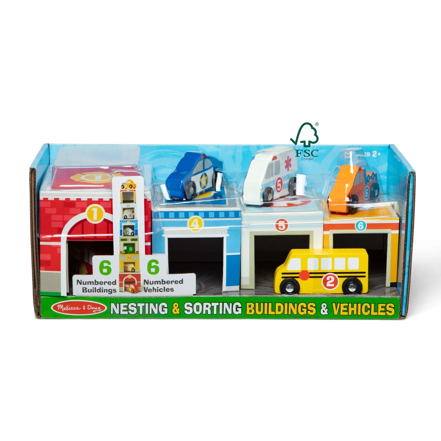 Melissa & Doug Nesting Sorting Buildings Vehicles Stapelspiel Holz