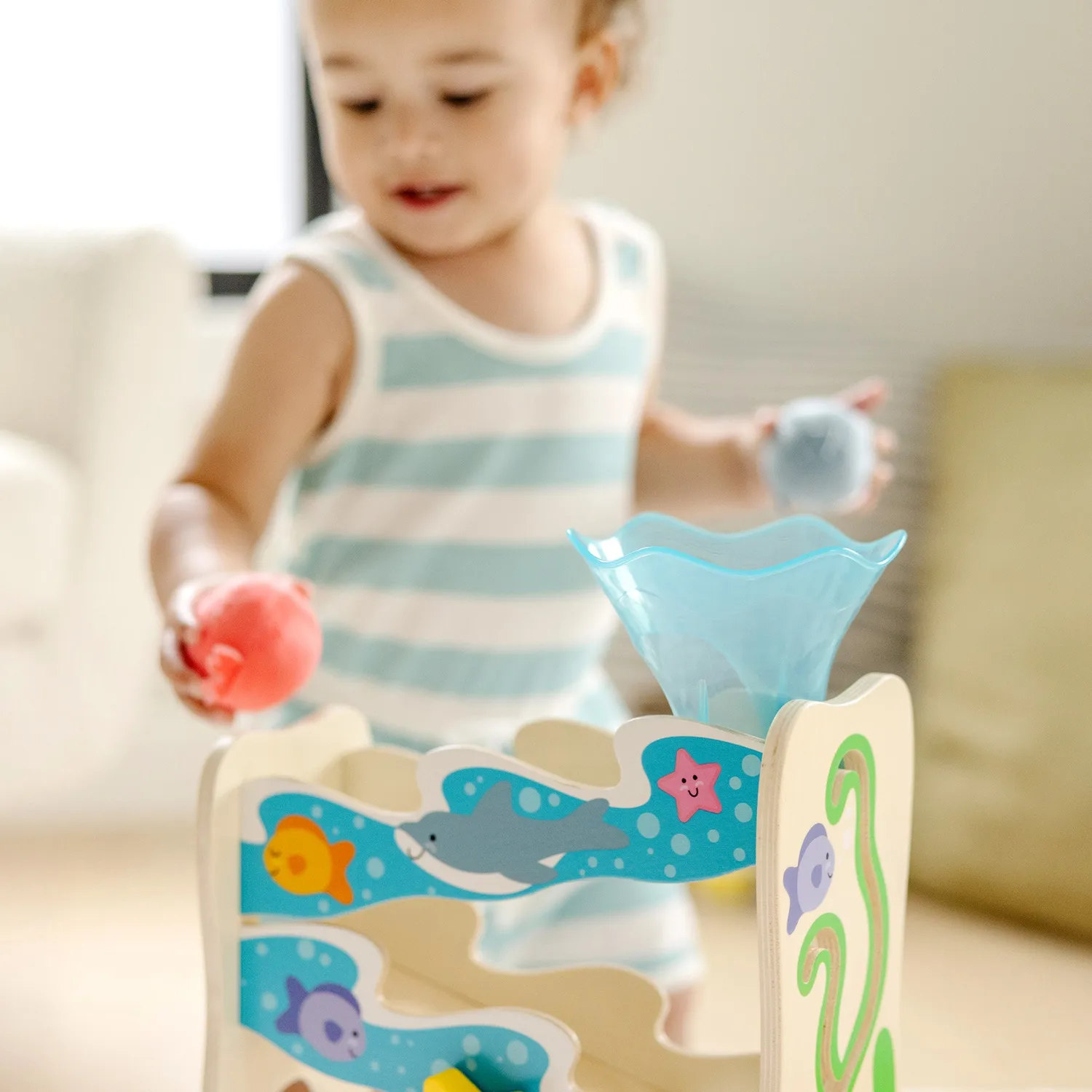 Melissa & Doug Rollables Wooden Ocean Slide Kugelbahn Holz ab 1 Jahr