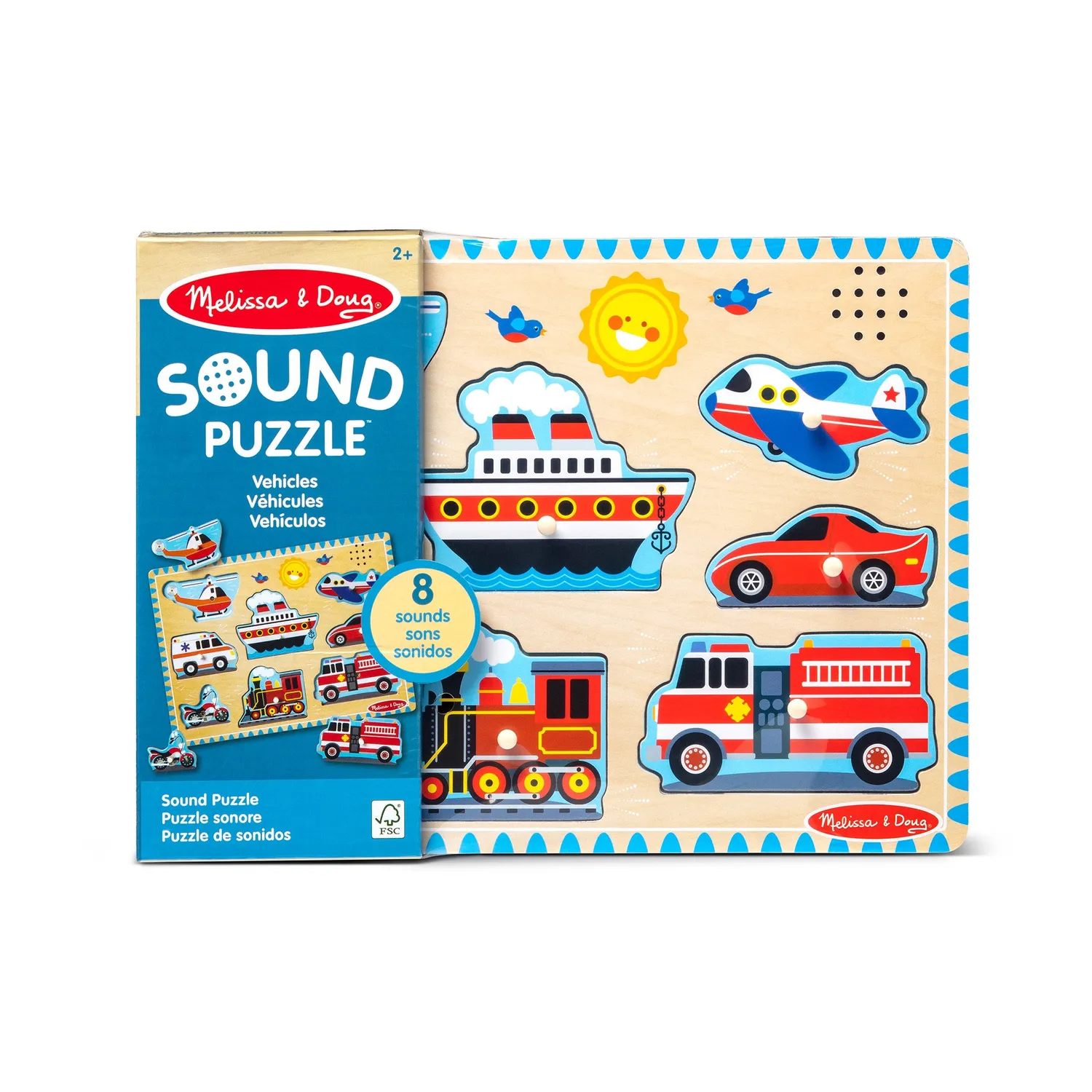 Melissa & Doug Fahrzeuge Soundpuzzle Holz 8 Teile mit Ton