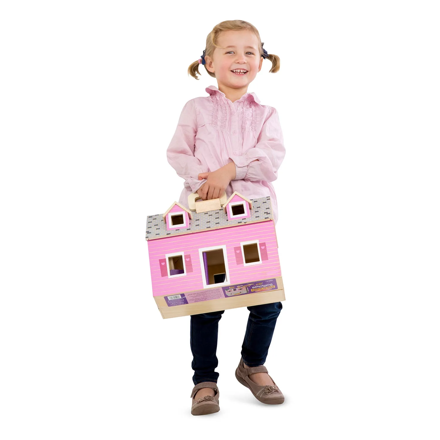 Melissa & Doug Fold Go Puppenhaus Holz klappbar mit Möbeln