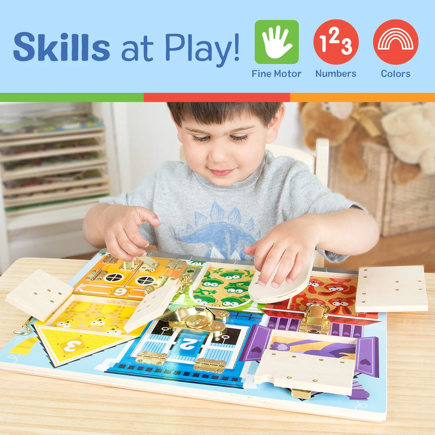 Melissa & Doug Wooden Latches Board Motorikbrett Tiere