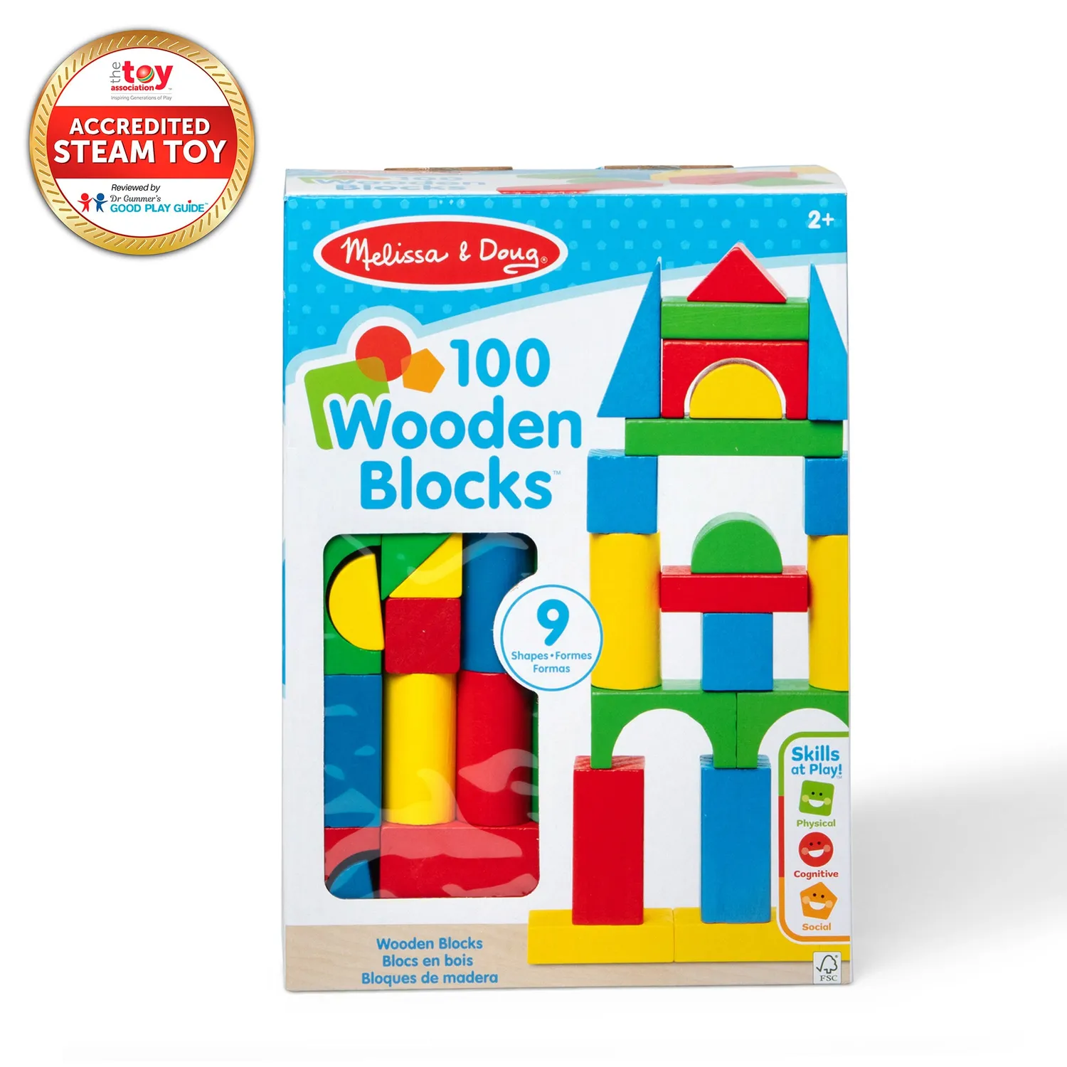 Melissa & Doug 100-Piece Wood Blocks Bausteine Holz bunt