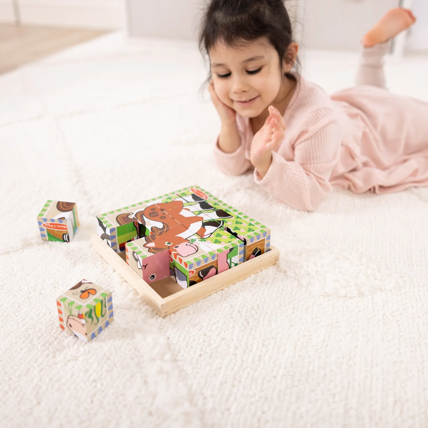 Melissa & Doug Farm Würfelpuzzle 16 Teile Holz
