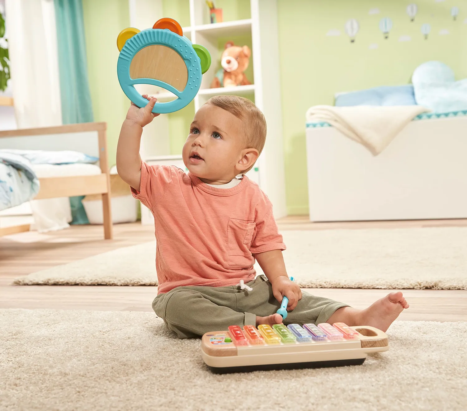 VTech Holz-Xylofon Tamburin Musikspielzeug 8 Klangstäbe