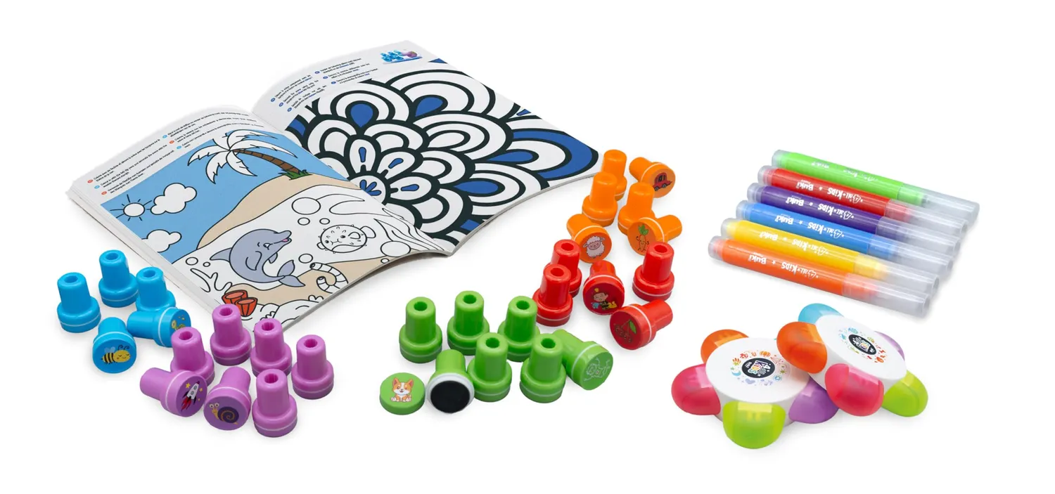 Buki FK012 Stempel-Set 45+ Stempel Bastelset 5 Farben ab 3 Jahre