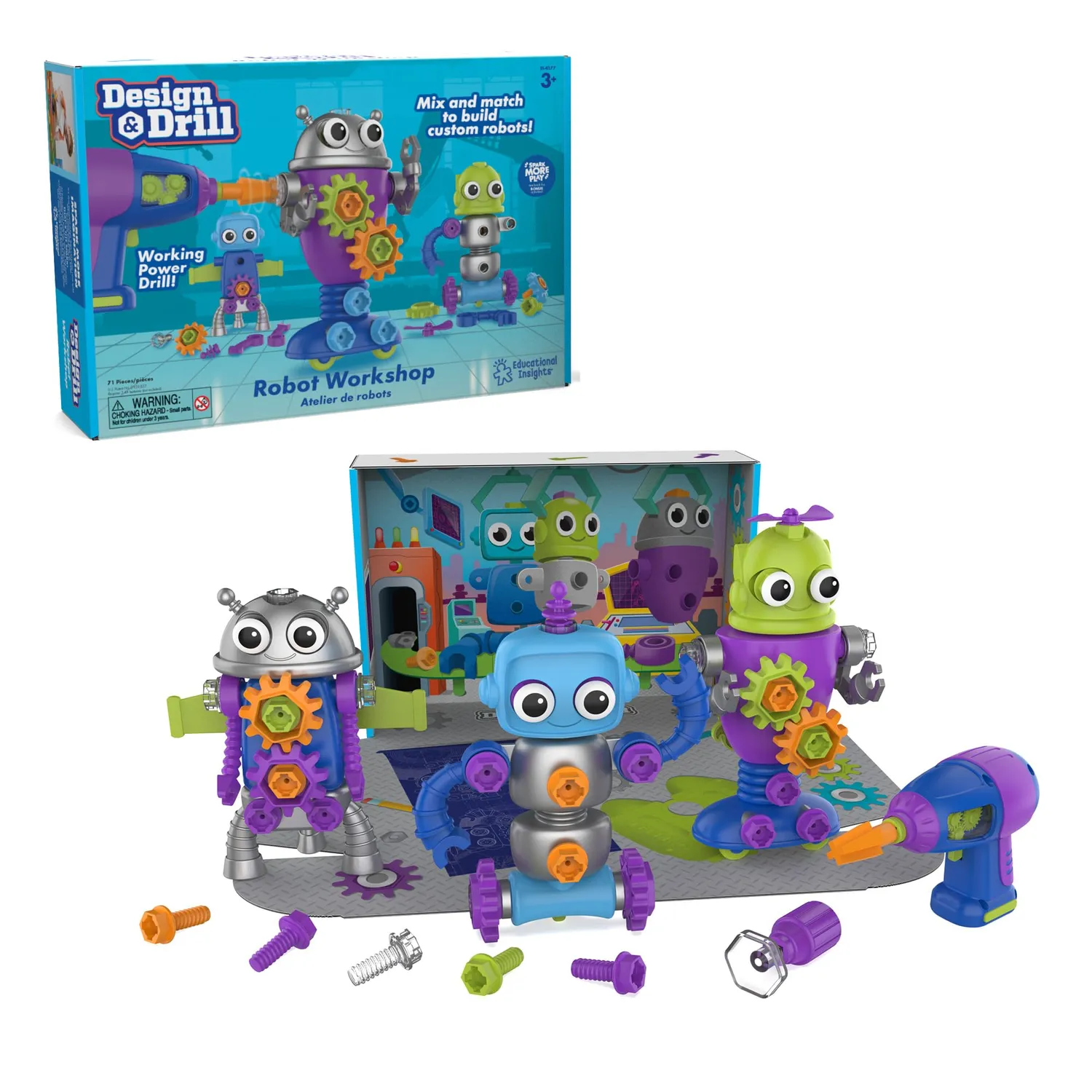 Learning Resources Design & Drill Roboter-Workshop Spielzeug mit Bohrer 70-teilig