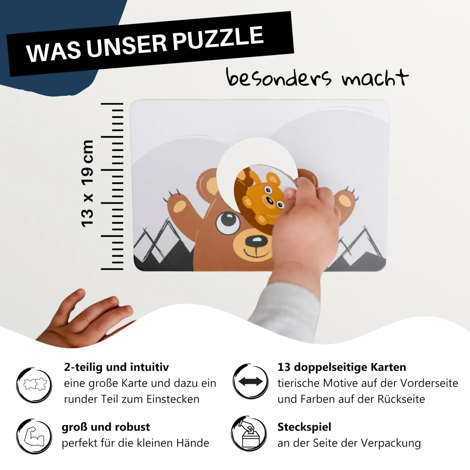 HANNIline Puzzle-Karten Tierpuzzle 13-teilig Farben lernen ab 16 Monaten