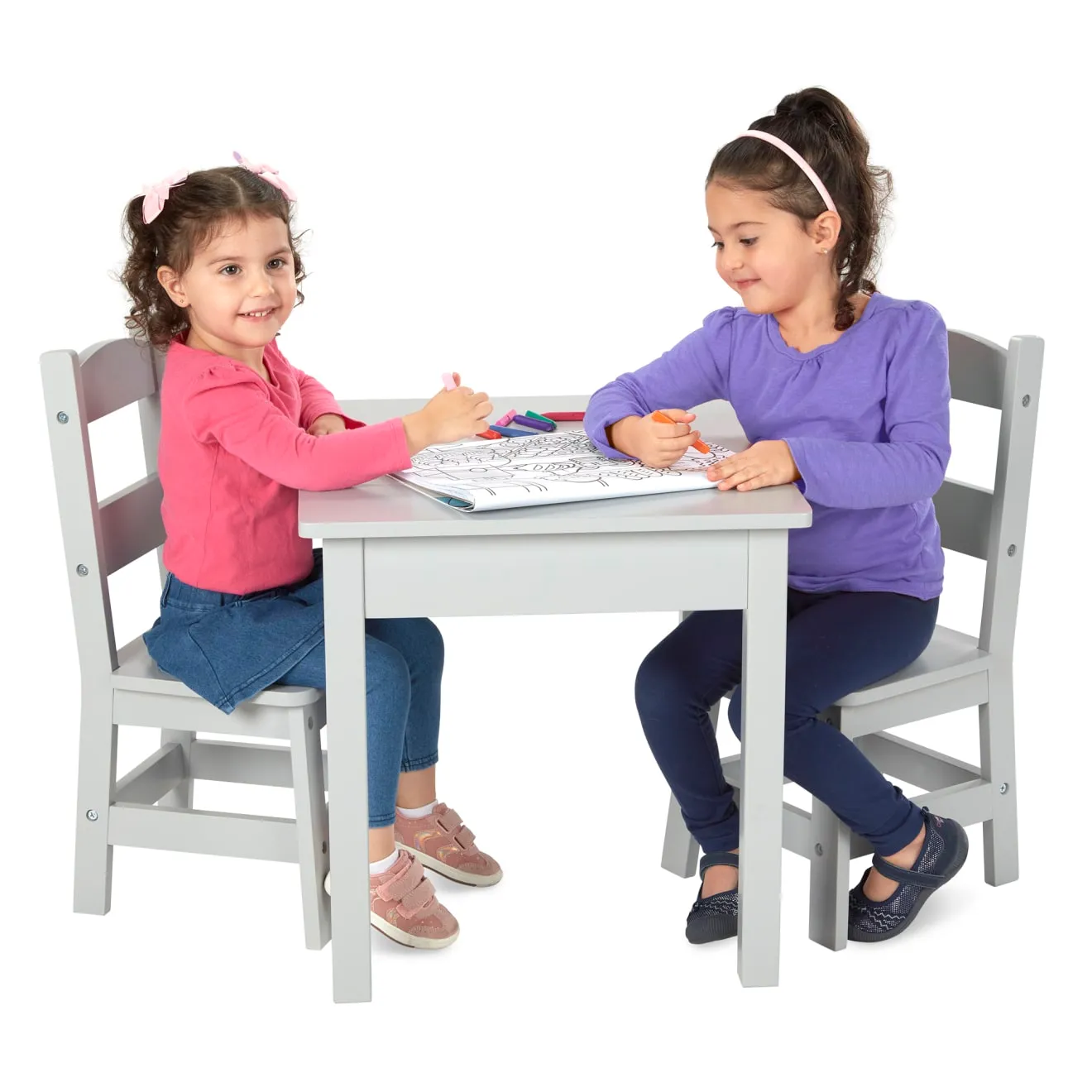 Melissa & Doug Holztisch mit 2 Stühlen Kindertisch Grau Holz