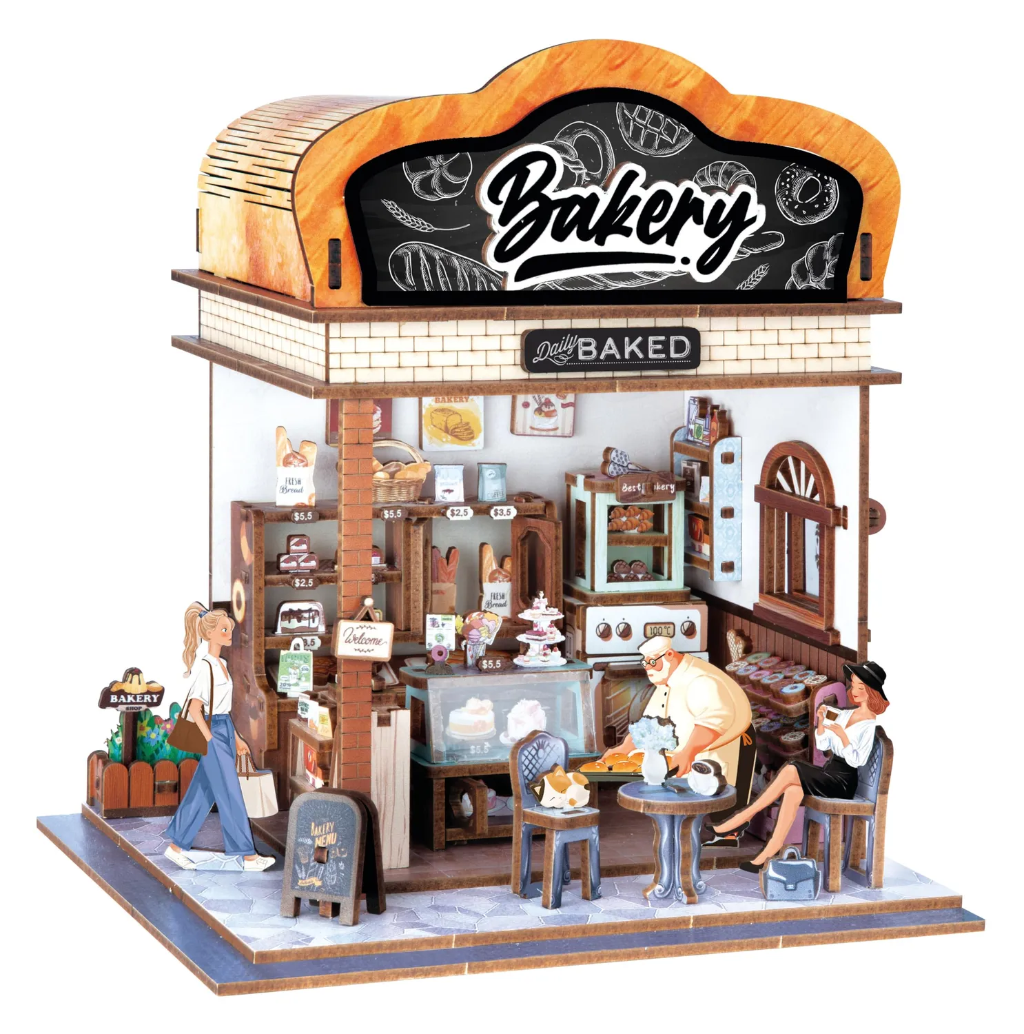 Buki 68073 Diorama Bäckerei Holz-Bausatz 179 Teile LED