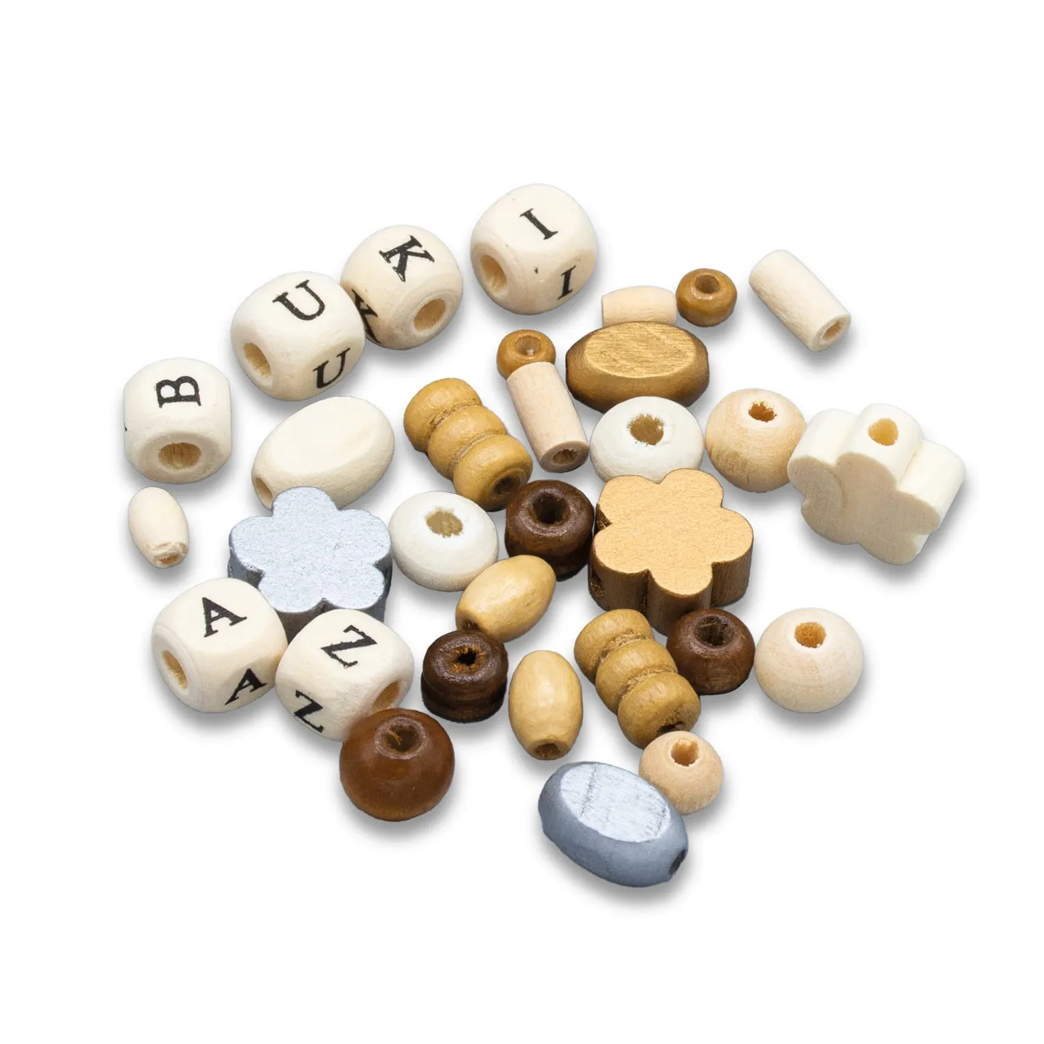 Buki France PE014 Holzperlen Box Natur 90 g Buchstaben